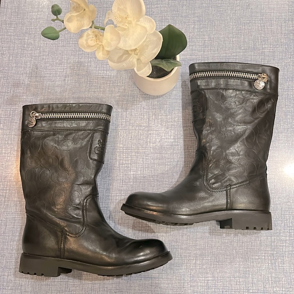 Coach Black VINNI Leather Signature Embossed Boot